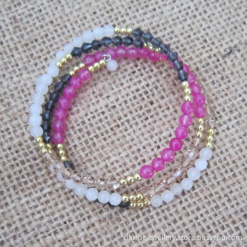 Glamorous Wraparound Coil Bracelet with Jade and Golden Beads (BR121097)